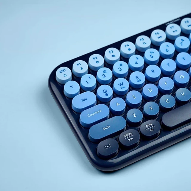 Alt view image 3 of 5 - TzBBL Mini Bluetooth Keyboard, Mini Wireless Keyboard with Cute Animal Figurine, 84 Keys Compact Round Keycaps, Gradient Color Design, for Tablet/iPad/iOS/Android/Windows (Water Blue)