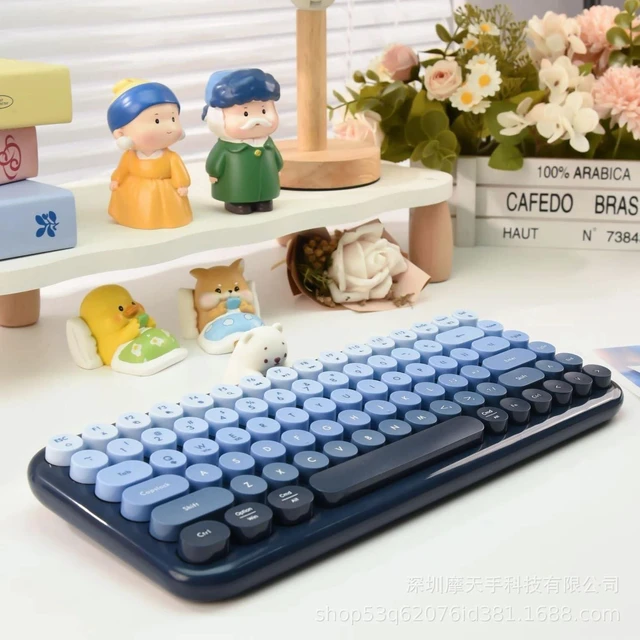 Alt view image 2 of 5 - TzBBL Mini Bluetooth Keyboard, Mini Wireless Keyboard with Cute Animal Figurine, 84 Keys Compact Round Keycaps, Gradient Color Design, for Tablet/iPad/iOS/Android/Windows (Water Blue)