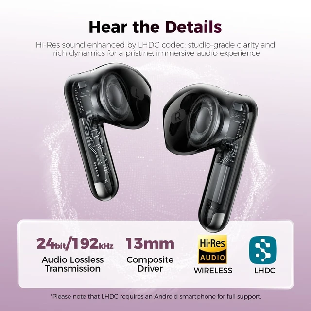 Alt view image 3 of 5 - havit Space T1 Wireless Earbuds, Adaptive Hybrid Active Noise Cancelling Bluetooth Earbuds, 6-Mic AI ENC, Head-Tracked Spatial Audio, 40.5H Playtime, Semi-in-Ear Fit, Bluetooth 6.0, IP54, Black