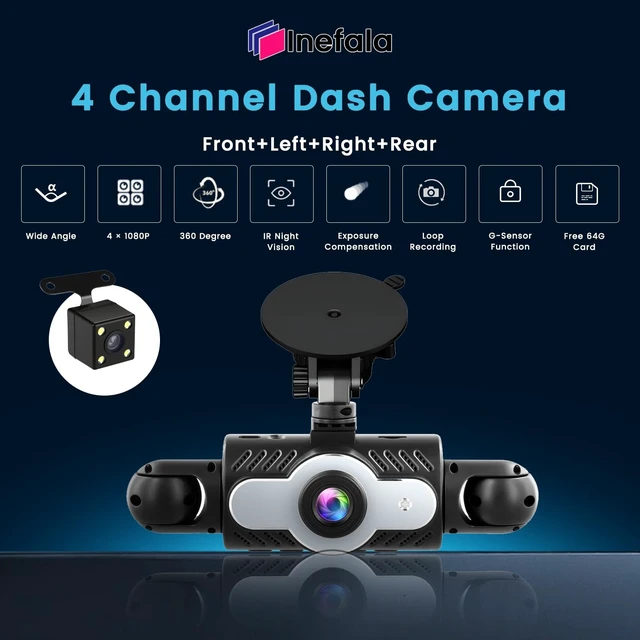 Alt view image 2 of 5 - 4 Channel 360 Degree View Dash Cam Front and Rear Inside Left Right