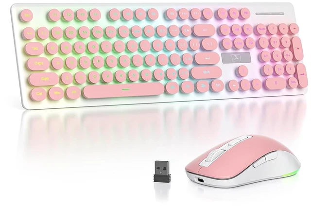 Main image of Fogruaden Rechargeable Wireless Keyboard and Mouse, Backlit Cute Keyboard and Mouse Combo with Retro Round Keycap, 2.4G Connectivity for Windows PC, Laptop, Desktops, Computer(Pink)