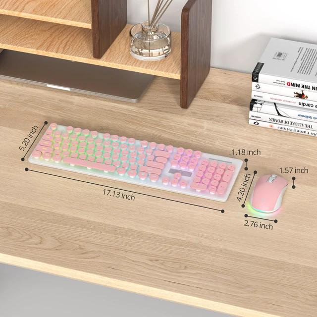 Alt view image 4 of 5 - Fogruaden Rechargeable Wireless Keyboard and Mouse, Backlit Cute Keyboard and Mouse Combo with Retro Round Keycap, 2.4G Connectivity for Windows PC, Laptop, Desktops, Computer(Pink)