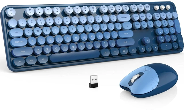 Main image of MOFII Wireless Keyboard and Mouse Combo, 2.4 GHz Full-Size Retro Round Keyboard and Mouse, Plug and Play, 8 Multimedia & Shortcut Keys for Mac, Windows, Laptop/Desktop/PC - Blue Gradient