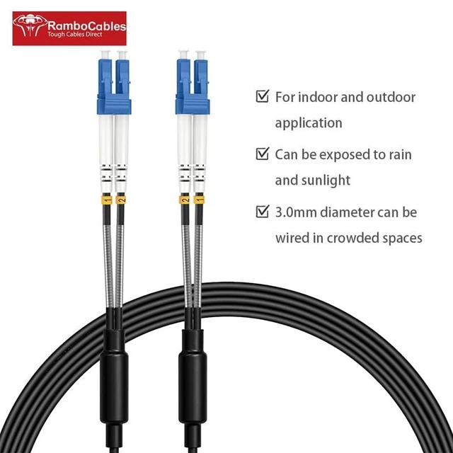 Alt view image 2 of 5 - RamboCables-OS2 LC to LC Single Mode Fiber Patch Cable Armored, 500ft/150m