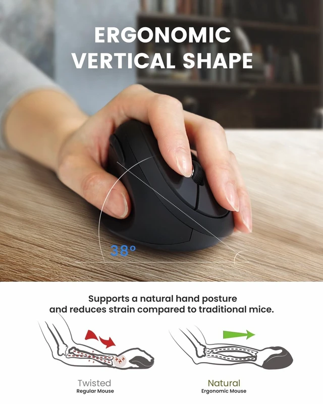 Alt view image 2 of 5 - Perixx Perimice-719LR, Left Handed Wireless Vertical Mouse - Duo Wired and Wireless Charging Feature - Designed for Smaller Hands