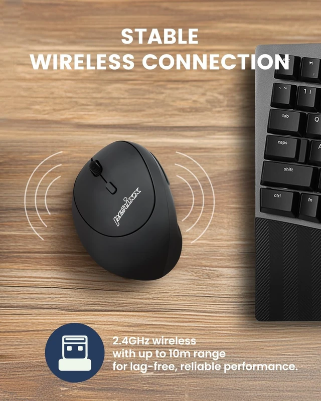 Alt view image 3 of 5 - Perixx Perimice-719LR, Left Handed Wireless Vertical Mouse - Duo Wired and Wireless Charging Feature - Designed for Smaller Hands