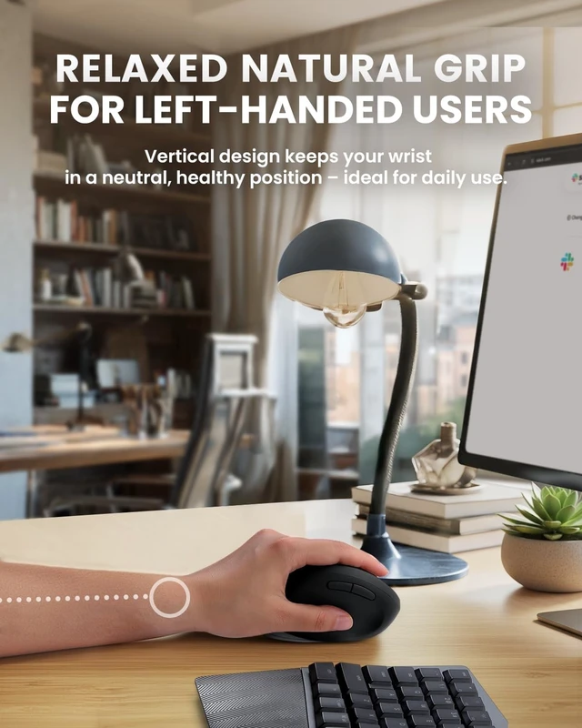 Alt view image 4 of 5 - Perixx Perimice-719LR, Left Handed Wireless Vertical Mouse - Duo Wired and Wireless Charging Feature - Designed for Smaller Hands