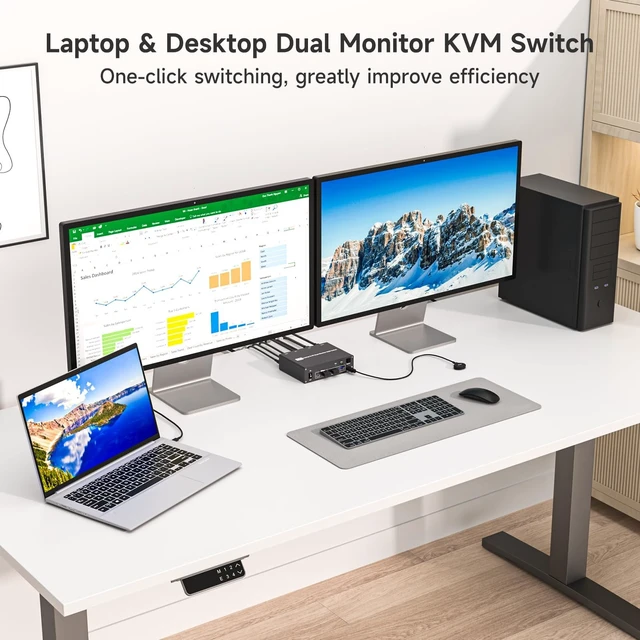 Alt view image 2 of 5 - USB C & Dual HDMI KVM Switch 2 Monitors Laptop & Desktop Docking Station