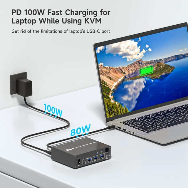 Alt view image 5 of 5 - USB C & Dual HDMI KVM Switch 2 Monitors Laptop & Desktop Docking Station