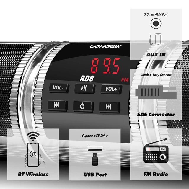 Alt view image 4 of 5 - GoHawk Motorcycle Bluetooth Speakers, Waterproof Radio Audio System