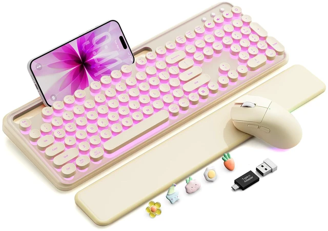 Main image of Wireless Keyboard and Mouse, Backlit Typewriter with Magnetic Wrist Rest