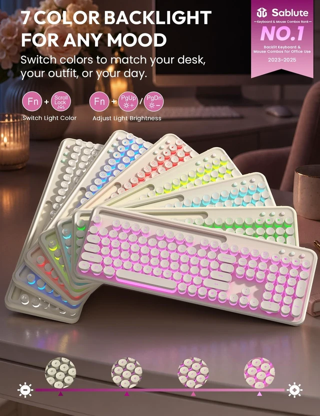 Alt view image 2 of 5 - Wireless Keyboard and Mouse, Backlit Typewriter with Magnetic Wrist Rest