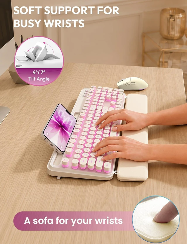 Alt view image 3 of 5 - Wireless Keyboard and Mouse, Backlit Typewriter with Magnetic Wrist Rest