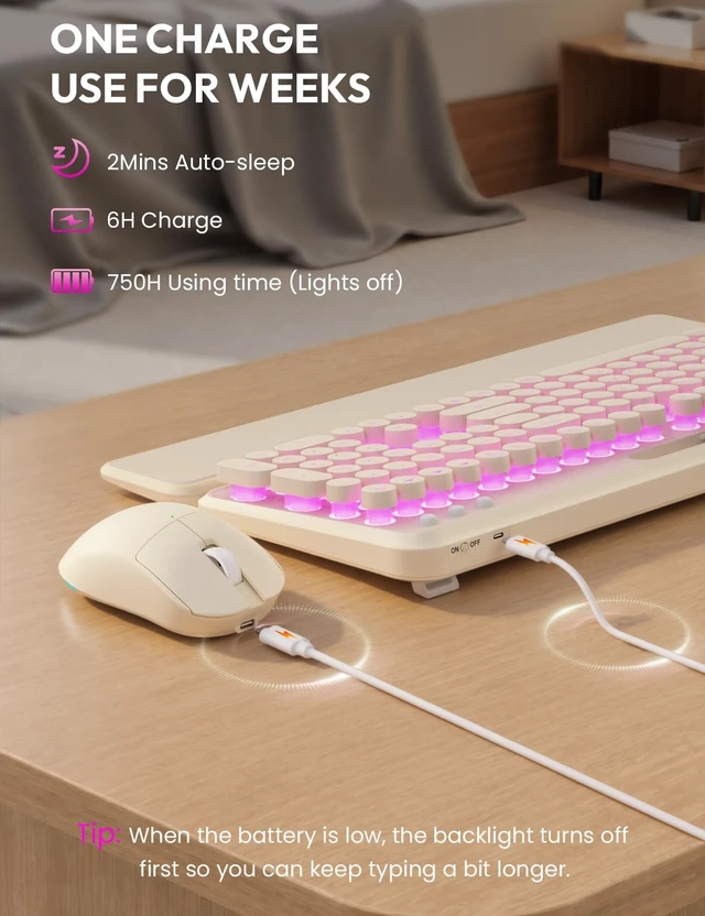 Alt view image 5 of 5 - Wireless Keyboard and Mouse, Backlit Typewriter with Magnetic Wrist Rest