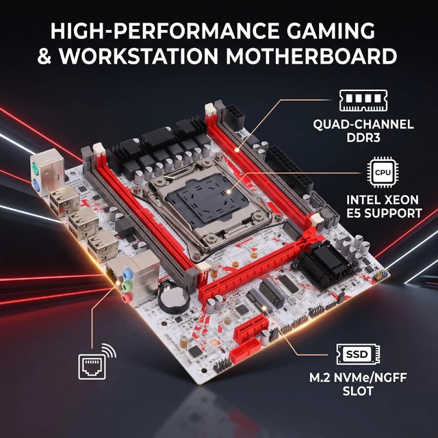 Alt view image 2 of 5 - VBESTLIFE X99 Gaming Motherboard, Micro ATX Computer Motherboard with M.2 NVMe NGFF Interface 8 Phase Power Supply 4 Channel DDR3 128GB, for LGA 2011 3 E5 V3 V4 DDR3 CPU