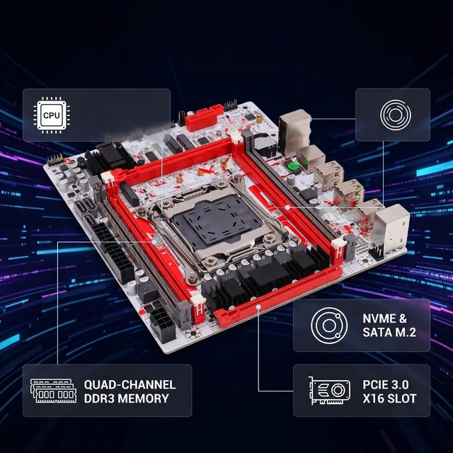 Alt view image 3 of 5 - VBESTLIFE X99 Gaming Motherboard, Micro ATX Computer Motherboard with M.2 NVMe NGFF Interface 8 Phase Power Supply 4 Channel DDR3 128GB, for LGA 2011 3 E5 V3 V4 DDR3 CPU