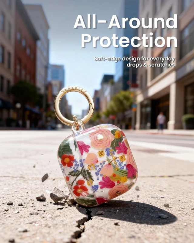 Alt view image 3 of 5 - SCORPIFY for AirPods 4 Case (4th Generation, 2024) with Keychain, Compatible with Apple AirPod 4, Cute Protective Hard Shell Cover, Wireless Charging Earbuds Case for Women - Camellia Blossom