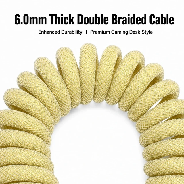 Alt view image 2 of 5 - PJOFEN Coiled Keyboard Cable,Custom Aviator USB C Cable for Mechanical Gaming Keyboard,Double Braided Coiled Cord with Detachable Metal Connector,5-Pin Cable for 8K Magnetic Keyboard-Yellow