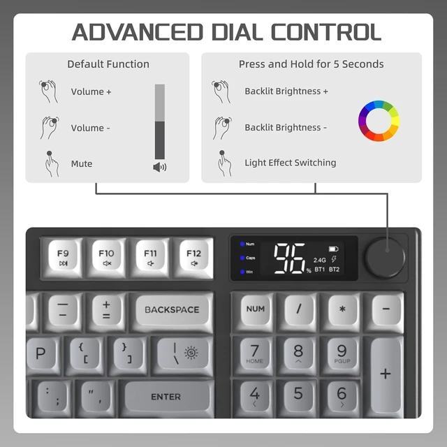 Alt view image 4 of 5 - FREEWOLF M96 Wireless Gaming Keyboard Creamy Membrane 94Key ANSI-Moonlight