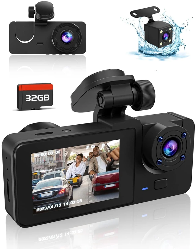 Main image of 3 Channel Dash Cam,4K+1080P Dash Cam Front and Rear Inside, Dash Camera for Cars, Triple Car Camera with 32GB Card,Built-in G-Sensor, 2 IPS Display Car Camera,Loop Recording,24Hr Parking