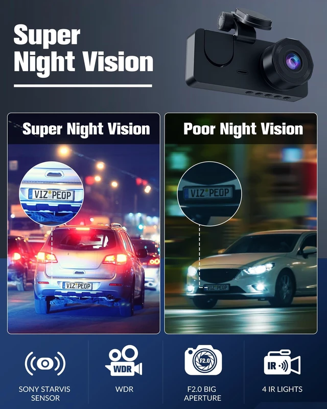 Alt view image 4 of 5 - 3 Channel Dash Cam,4K+1080P Dash Cam Front and Rear Inside, Dash Camera for Cars, Triple Car Camera with 32GB Card,Built-in G-Sensor, 2 IPS Display Car Camera,Loop Recording,24Hr Parking