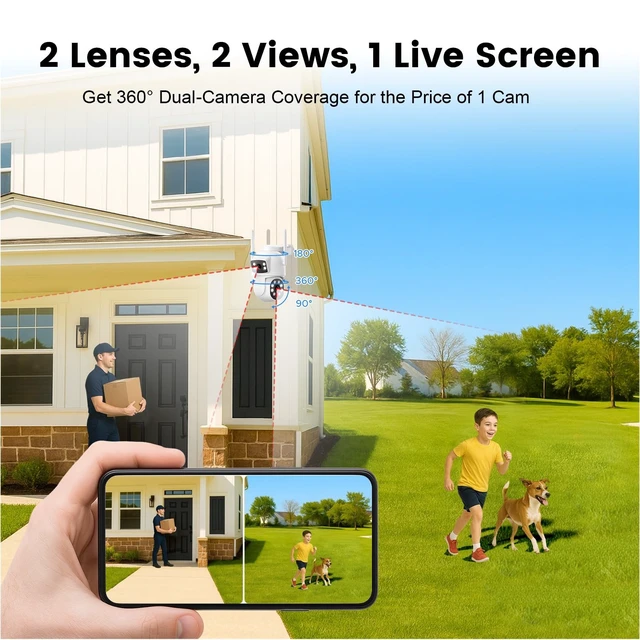 Alt view image 2 of 5 - Camcamp Dual-Lens Home Security Cameras System Wireless Outdoor, 4 Cam Kits