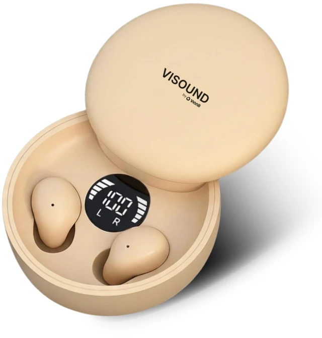 Main image of VISOUND Air Skin Tones Invisible Earbuds for Small Ears - Wireless Bluetooth 5.4, Skin-Matching Mini Stemless Ear Buds, IPX5 Waterproof, Crystal Clear Calls (Light Bisque)