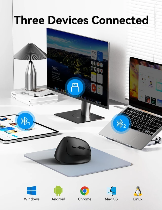 Alt view image 2 of 5 - TECKNET Ergonomic Mouse, BT5.3/2.4G, Silent Wireless Vertical, Rechargeable