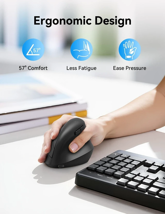 Alt view image 3 of 5 - TECKNET Ergonomic Mouse, BT5.3/2.4G, Silent Wireless Vertical, Rechargeable