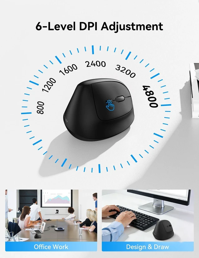 Alt view image 4 of 5 - TECKNET Ergonomic Mouse, BT5.3/2.4G, Silent Wireless Vertical, Rechargeable