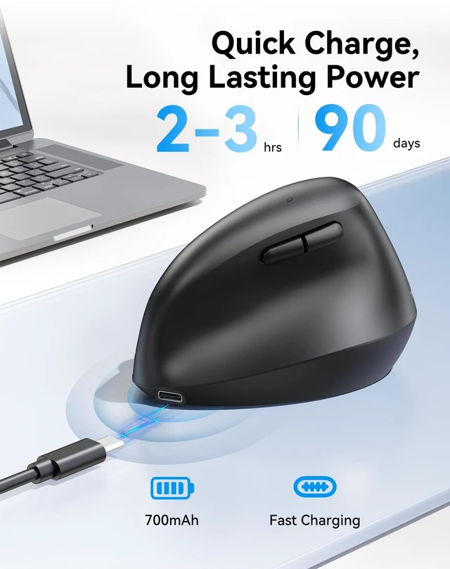 Alt view image 5 of 5 - TECKNET Ergonomic Mouse, BT5.3/2.4G, Silent Wireless Vertical, Rechargeable