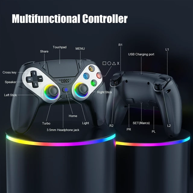 Alt view image 3 of 5 - Xexvyrin LED Wireless Controller for PS5, Compatible with PS5 Pro/Slim/PC, Dual Vibration, Macro/Turbo Function, 3.5mm Audio Jack,1000mAh Battery, 6-Axis Motion Control Gamepad with Speaker