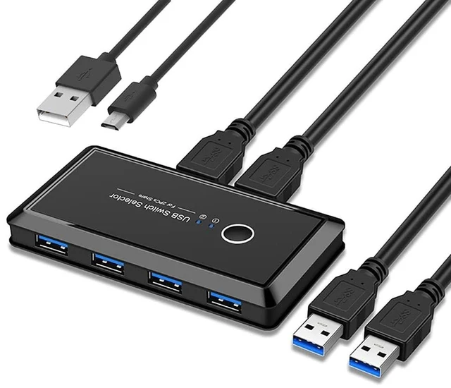 Main image of CORN USB 3.0 Sharing Switch Selector 4 Port 2 Computers Peripheral Switcher Adapter Hub for PC, Printer, Scanner, Mouse, Keyboard with One Button Swapping Compatible with Mac/Windows/Linux