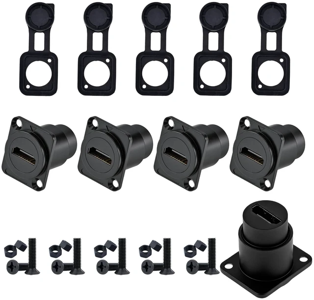 Main image of DvnJok 5PCS HDMI2.0 D-Type Panel Mount Coupler ^^ Female-to-Female Pass-Through Adapter ^^ 4K@60Hz 3D HDR Support with Protective Cap ^^ Bulkhead Extension ^^ Ideal for Custom AV Installations