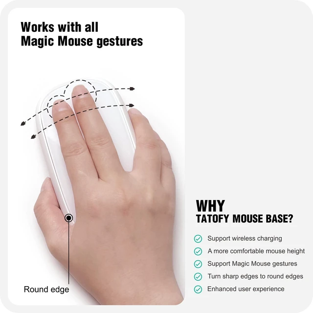 Alt view image 5 of 5 - TATOFY Mouse Charger Compatible with Magic Mouse 2 (Lighting) Grip with Wireless Charging Support, Ergonomic Base (White)