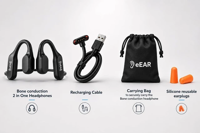 Alt view image 5 of 5 - eEAR ePP-BC-X1 Bone Conduction Bluetooth Headphones, Open-Ear Wireless Sports Headset, Bluetooth 5.3, IPX5 Water Resistant, Lightweight 29g, Magnetic Charging, Black