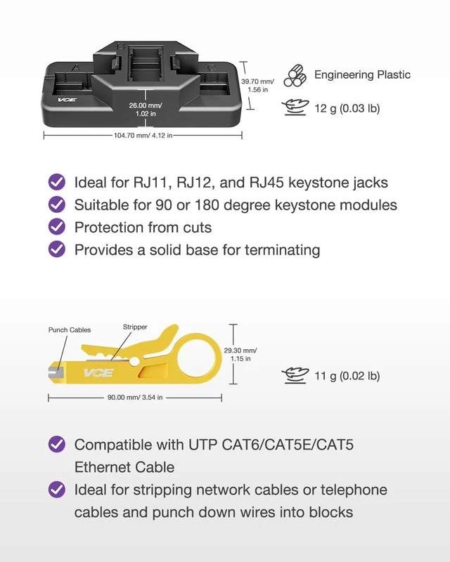 Alt view image 4 of 5 - VCE RJ45 Cat6 Keystone Jacks UL Listed 50-Pack, UTP Ethernet Keystone Jacks