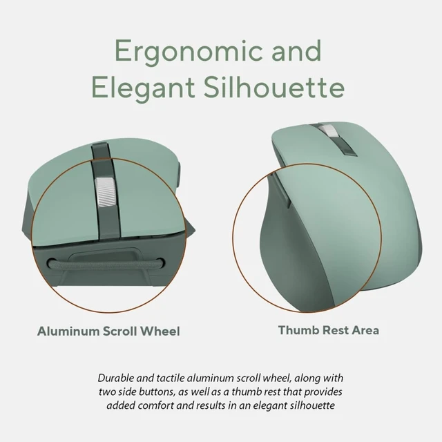Alt view image 4 of 5 - ASUS Wireless SmartO Mouse Silent Plus Dual Mode (BT/2.4GHz), up to 3 Devices, Ergonomic, 4200 DPI, AA Battery Lasts up to 1 Year, Quiet Switches, Portable, for Productivity/Gaming - Green