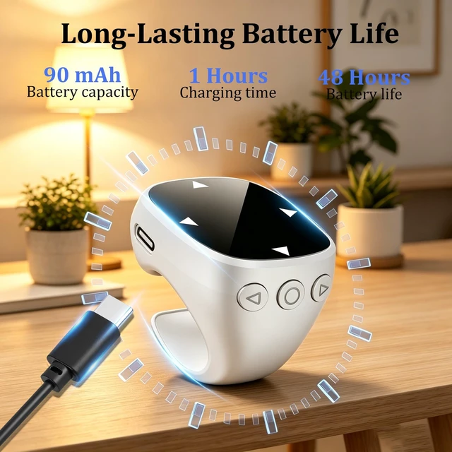 Alt view image 4 of 5 - Wireless Bluetooth Air Finger Ring Mouse, Rechargeable TikTok Scrolling Ring with Touchscreen, Page Turner for E-Book Remote Control Short Video Camera Shutter, for Phone Tablet Android iOS(Whi