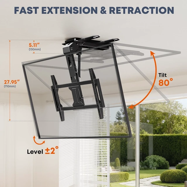 Alt view image 5 of 5 - Motorized Ceiling TV Mount Flip Down with Remote for 37-75 TVs, Black