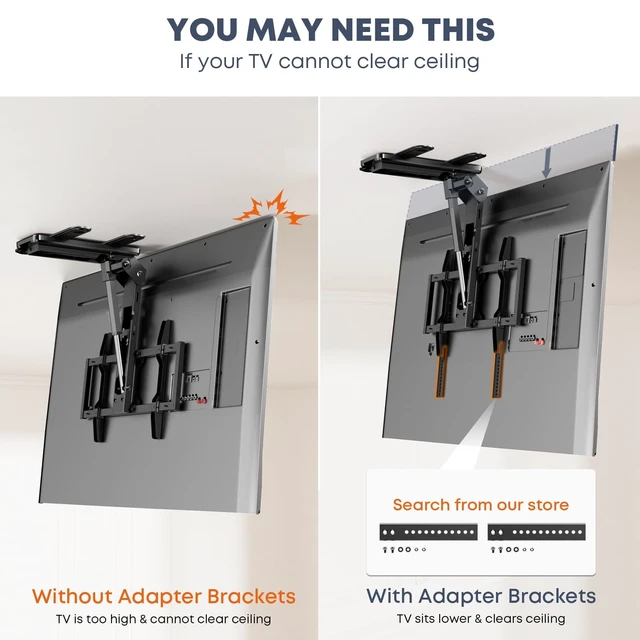 Alt view image 4 of 5 - Motorized Ceiling TV Mount Flip Down with Remote for 37-75 TVs, Black