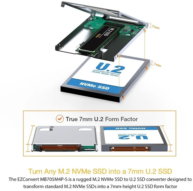 Alt view image 2 of 5 - ICY DOCK EZConvert MB705M4P-S M.2 NVMe SSD to 7mm 2.5 U.2 SSD Adapter / Mounting Bracket