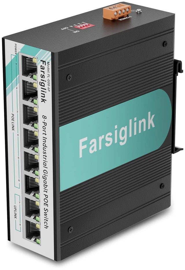 Main image of 8 Port Industrial Gigabit PoE+ DIN-Rail Ethernet Switch, Plug & Play, 16Gbps Switching Capacity, IP40 Unmanaged DIN Rail Switch for IP Cameras, VoIP Systems and More