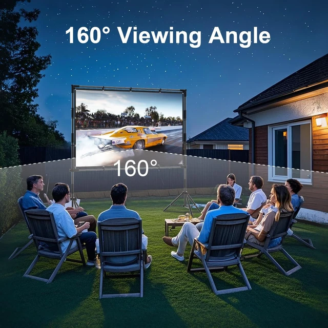 Alt view image 4 of 5 - 120-in Projector Screen with Stand, Outdoor Indoor Portable Movie Screen 16:9 Detachable Wall-Mount & Bracket Dual Use Wrinkle-Free Washable Front & Rear Projection Screen for Backyard Watch Gym Game