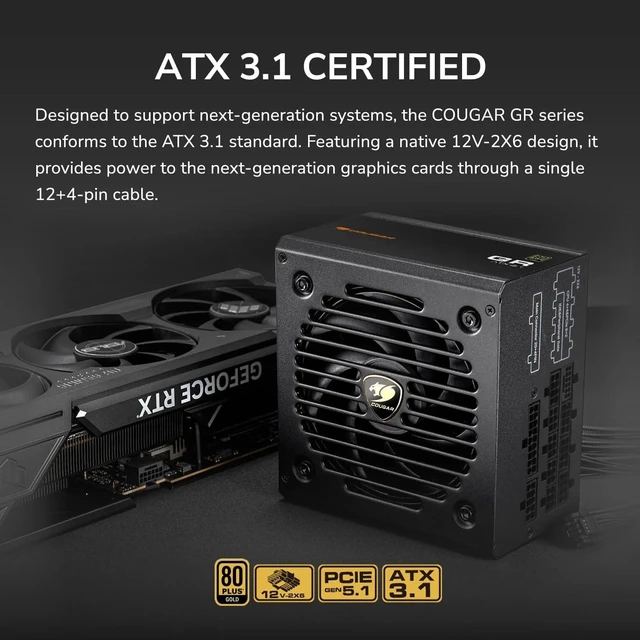 Alt view image 3 of 5 - COUGAR GR750W 750W Power Supply - 80 Plus Gold, ATX 3.1 & PCIe 5.1 Ready