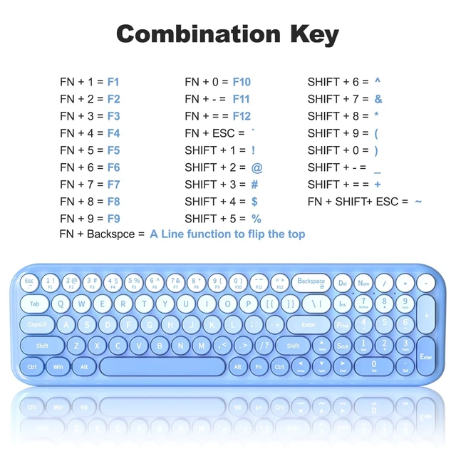 Alt view image 5 of 5 - Wireless Keyboard and Mouse Combo, MOWUX Compact Typewriter Retro Round Computer Keyboard, Cute Optical Mouse Wireless, Plug and Play, for Laptop, PC, Computer- Blue Gradient