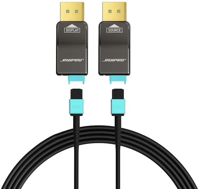 Main image of RUIPRO 8K DisplayPort 1.4 Full Fiber Optic Armored Cable, Detachable, 3ft
