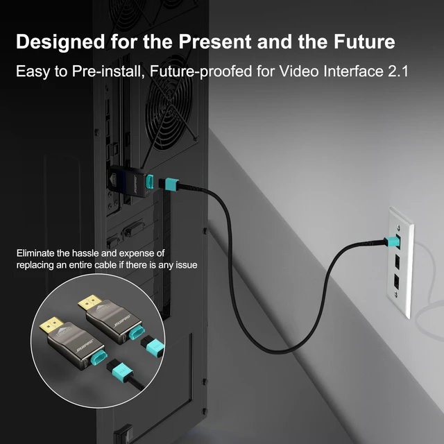Alt view image 4 of 5 - RUIPRO 8K DisplayPort 1.4 Full Fiber Optic Armored Cable, Detachable, 3ft