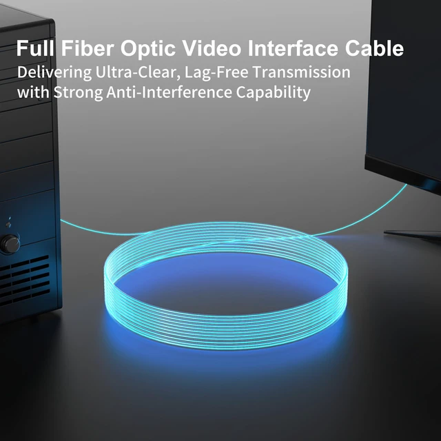 Alt view image 5 of 5 - RUIPRO 8K DisplayPort 1.4 Full Fiber Optic Armored Cable, Detachable, 3ft
