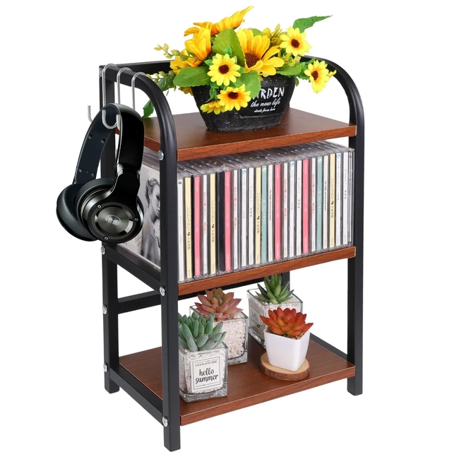 Alt view image 2 of 5 - Rainmae 3-Tier CD Storage Shelf for Display Wooden Metal CD Holder Desk Rack Organizer Sturdy Game Disc Display CD Organizer for Countertop Storage Media Shelf Home Office Ideal for Music Enthusiasts